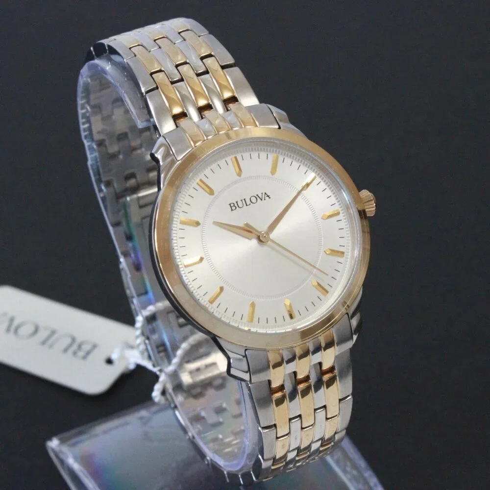 Bulova Ladies Classic Quartz Watch Two Tone Finish Raised Indices Bracelet 32mm